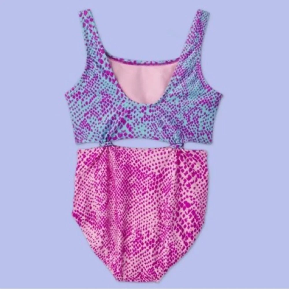 More Than Magic Snake Print One Piece Knotted Keyhole Cut Out Monokini. Size 7/8